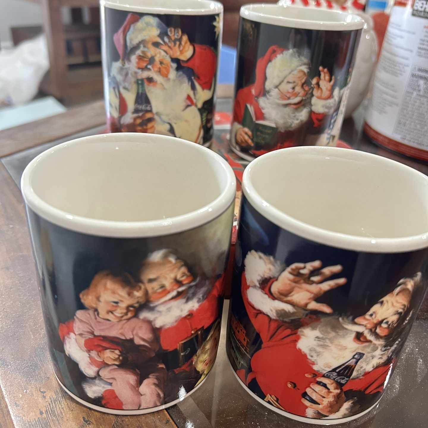 Vintage Christmas Coca Cola Stoneware Mugs Set Of Four 