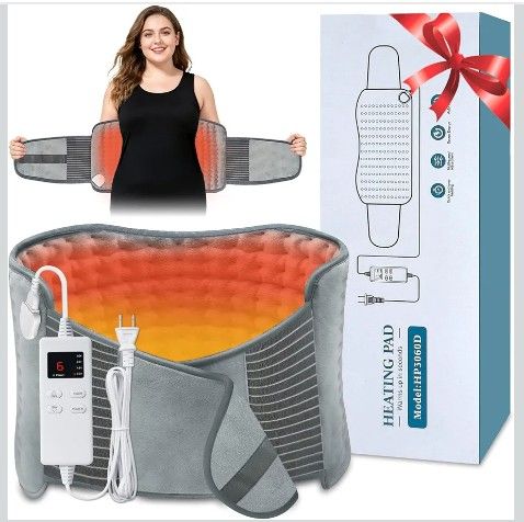Heating Pad for Back Pain Relief, Upgraded Extra-Large Electric Heating Pad for Period Cramps with Belt, Auto Shut Off, Machine Washable, Portable Moi