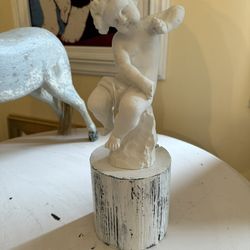 Carved Wooden Cherub With Base 