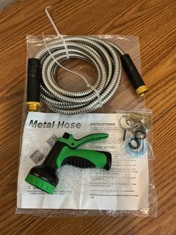 Metal Garden Hose with Spray Nozzle (25 ft)