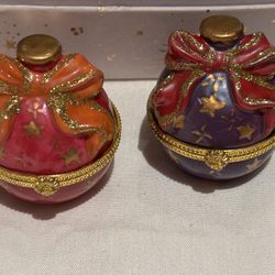 2 porcelain ornament trinket holder pink & purple