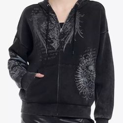 Social Collision Faded Cross Rhinestone Hoodie