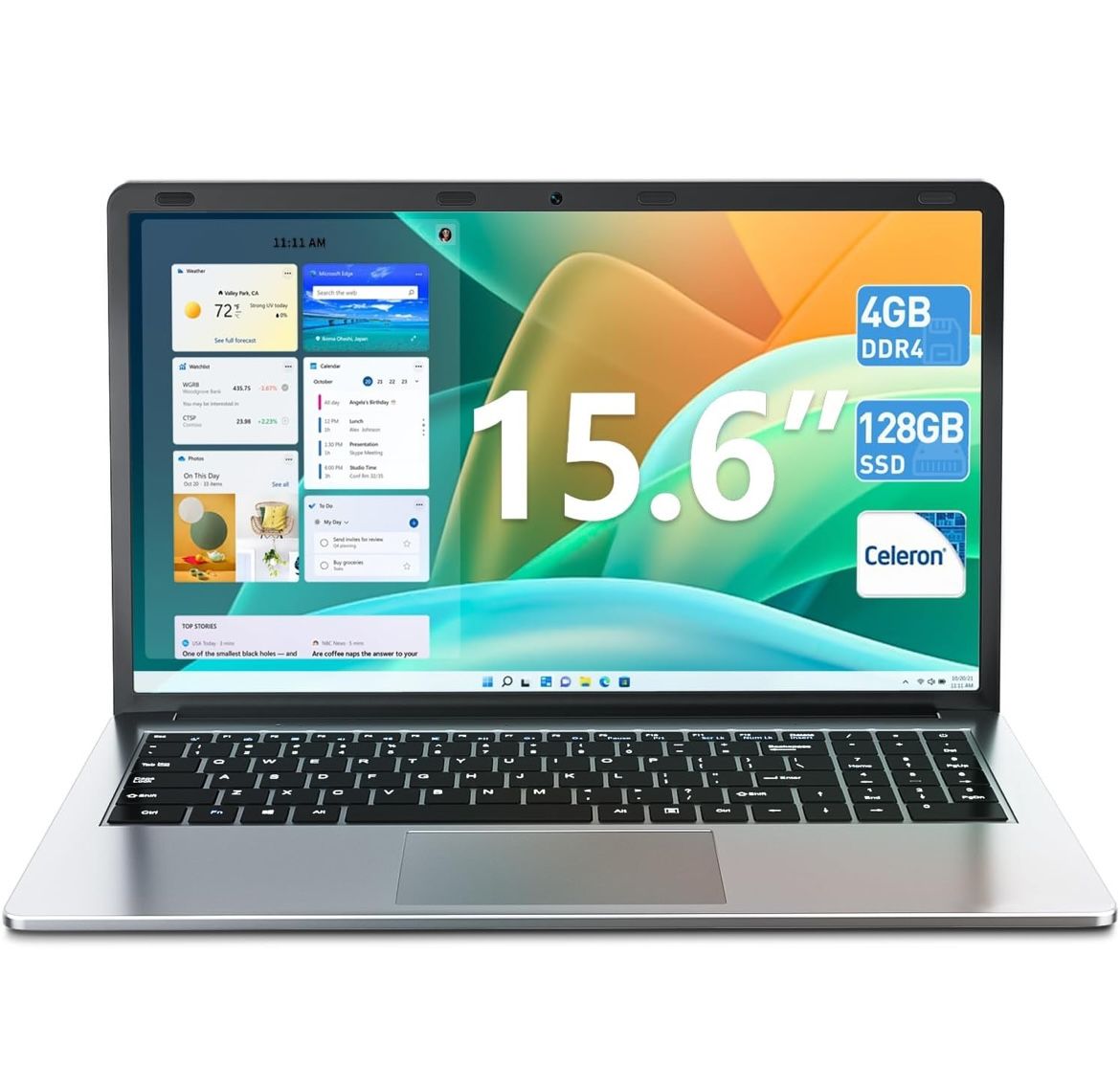 15.6 Inch Laptops, 4GB RAM, 128GB SSD Laptop Computer, Celeron N4000 Processor Notebook, Bluetooth5.0, Mini HDMI, Webcam, 7000mah, Type-C, UHD Graphic