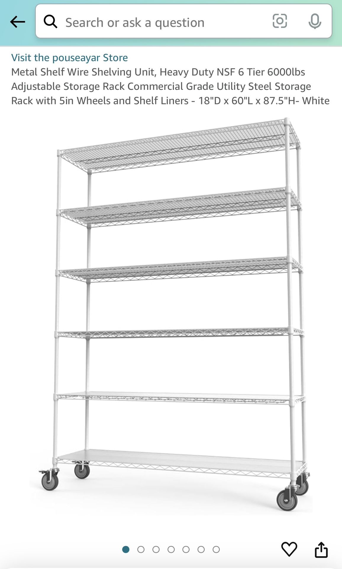 Wire Shelving - 18"D x 60"L x 87.5"H - Kitchen/Garage/Storage