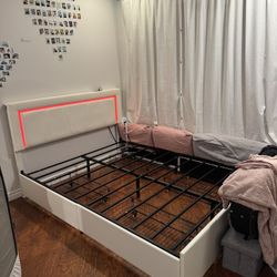 Queen Bed Frame w/ LED Lights, Storage & Charging Ports