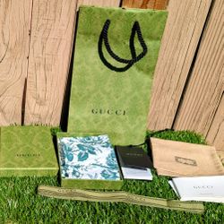 Gucci (Empty) Green Embossed Logo Box ~ 6.25"x 4.5" x 1" with Ppr Shop Bag, Ribbon, Dust Bag + COA
