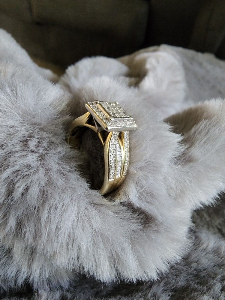 10K Solid Yellow Gold 1CT Natural Diamond Princess Style Engagement Ring