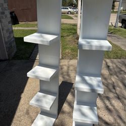 Set of 2 Modern White Tiered Shelves / Display Stands 