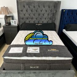 Queen Velvet Bed Frame New Grey Bonito