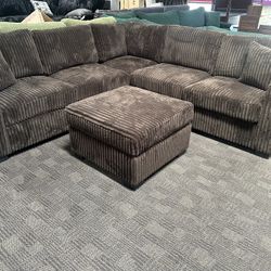 New Chocolate Brown Sectional W/ Ottoman 