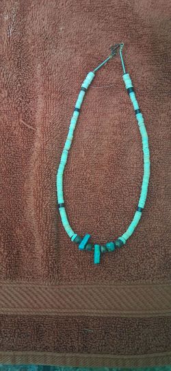 Turquoise and Shell Heishi Beaded Necklace
