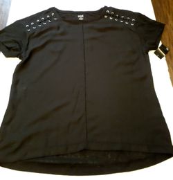 Ann Taylor Petite Draped Shirt Black Sz 12