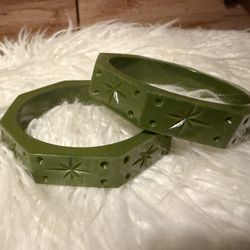 A pair of Green Khaki bangle bracelets by Splendette!
