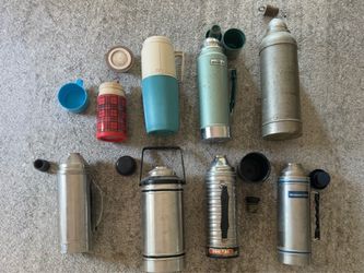 Vintage Thermos & Vacuum Bottle Lot — Stanley, Thermos, Uno-Vac, Western Field