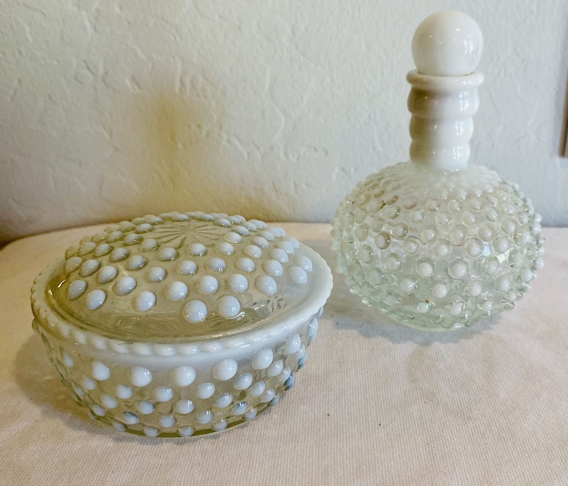 vintage mid century anchor hocking moonstone vanity set