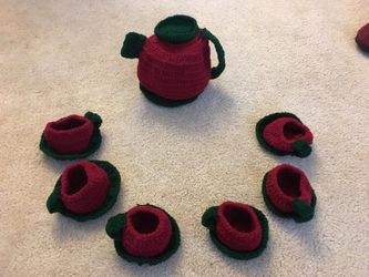 Handmade crochet teapot set
