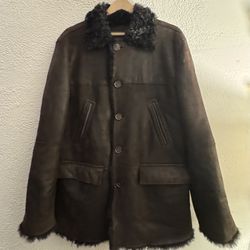 John Varvatos Collection Brown Leather Lambskin Shearling Fur Designer Coat Size50