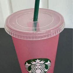 Starbucks Reusable Pink Sparkle Frost Cold Cup Tumbler 24 Oz with Lid & Straw just $5