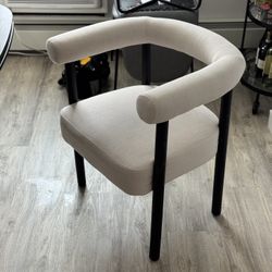 Linen Beige Barrel-Back Dining Chairs – Black Wood Legs – Queens Pickup