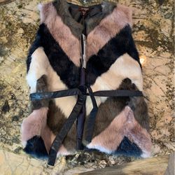 Brand New With Tags Fur Leather Vest Girls Size 8