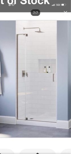 Delta Wilder 30 to 36 in. W × 71-3/4 in. H Frameless Pivoting Shower Door in Nickel with 1/4 in. Clear Glass