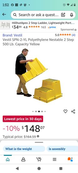 ( Set Of 3)Vestil SPN-2-YL Polyethylene Nestable 2 Step 500 Lb. .Capacity Yellow