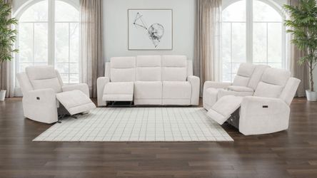 Kennett Ivory 3-piece Chenille Power Reclining Sofa Set