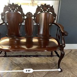Exquisite Antique Mahogany Bench with Intricate Carvings - Victorian Era