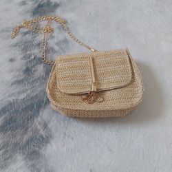 Straw Yarn Purse New Bag Crossbody With Gold Chain