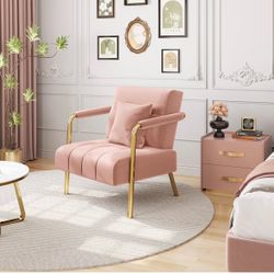 30" W Modern Sofa Small Sofa Luxurious Velvet Fabric Couch with Gold-Tone Metal Arms and Legs for Living Room, Home Office, Studio Pink