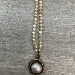 VINTAGE 925 STERLING SILVER PINK MOTHER OF PEARL STRAND NECKLACE 