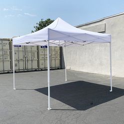 BRAND NEW $100 Heavy-Duty 10x10 ft Popup Canopy Tent Instant Shade w/ Carry Bag Rope Stake, White/Blue 