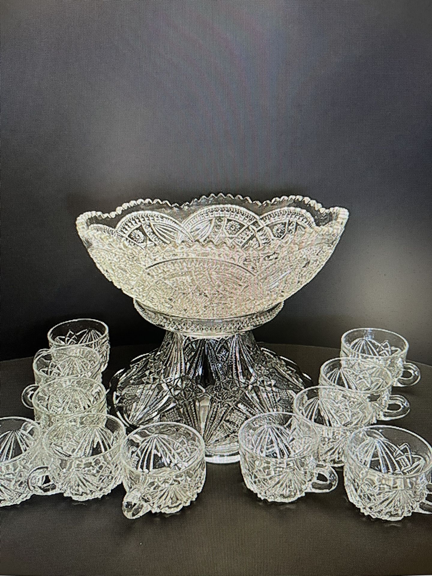 Beautiful American Brilliant Punch Bowl Set