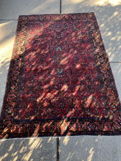 Vintage Persian Hand-Knotted Wool Rug – Kerman/Malayer Design, Red Floral
