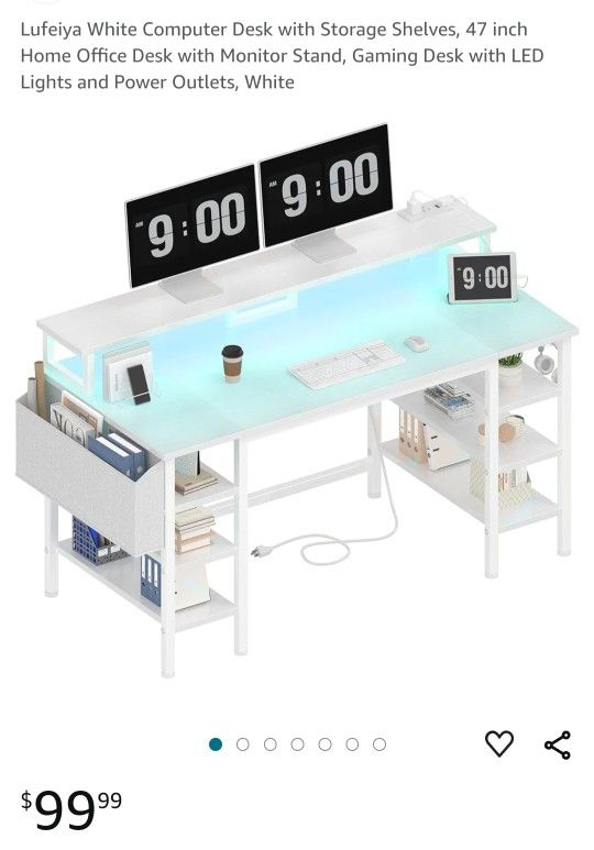 NEW - Lufeiya White Computer Desk with Storage Shelves