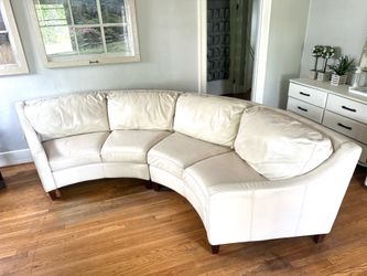 Curved Leather Couch - Cream White 2 Piece