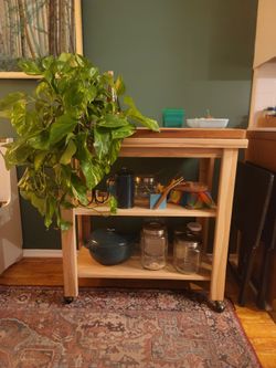 Solid Hickory Rolling Kitchen Island