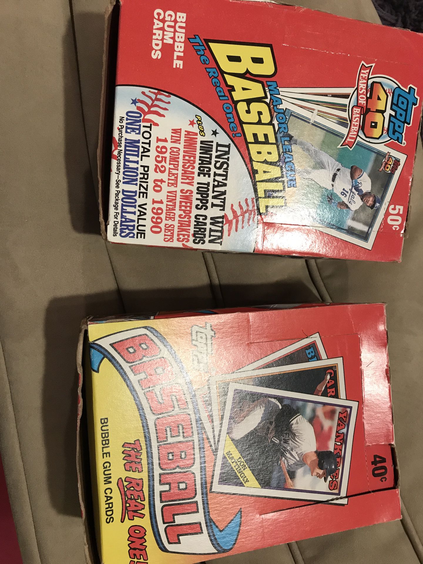 Unopened wax boxes of 1988 and 1991 Topps Baseball Cards