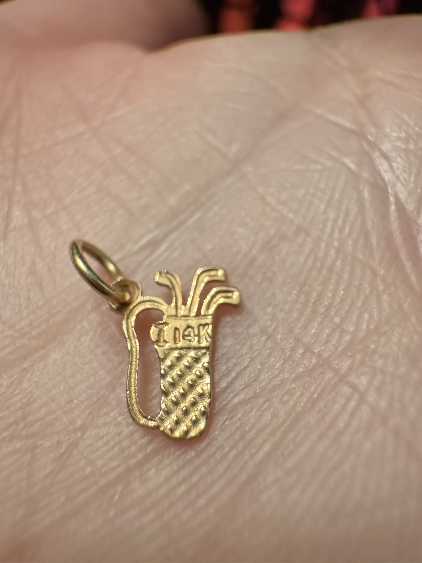 14K Solid Yellow Gold Golf Bag & Clubs Textured Mini Charm Pendant Small