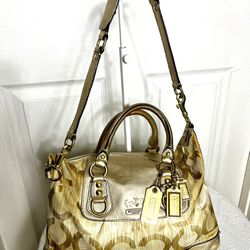 COACH💥VINTAGE💥Signature Canvas Gold Leather Hobo Satchel Convertible Handbag