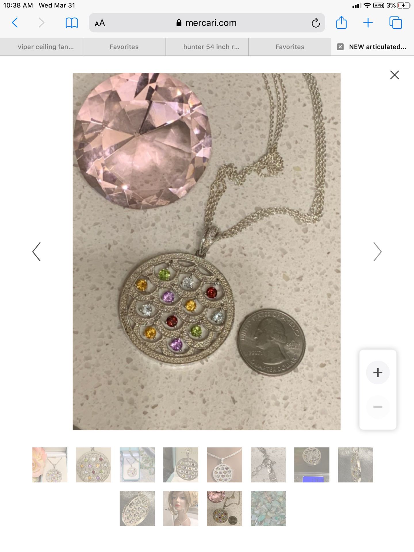 designer rare find ! articulated GEMSTONES ~ Pave set DIAMONDS medallion / slide NOS
