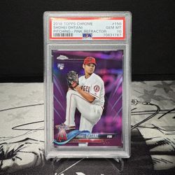 2018 TOPPS CHROME #150 SHOHEI OHTANI RC PITCHING PINK REFRACTOR PSA 10