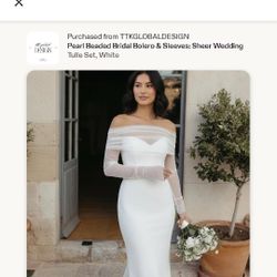 Tulle Wedding Dress Cover With Sleeves And Pearl Buttons 