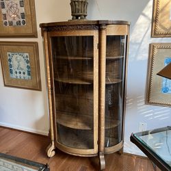 Antique Tiger Oak Cabinet, Bow Front China Cabinet