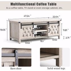 Farmhouse Coffee Table With Storage And Sliding Doors