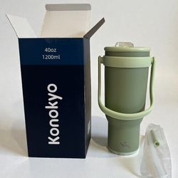 40oz Insulated Travel Tumbler – Forest Green (With Handle & Straw)