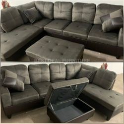 Sectional + Storage Ottoman  — Left or Right Chaise — Delivery Available