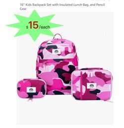 16" Kids Backpack Set with Insulated Lunch Bag, and Pencil Case