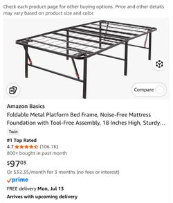Amazon Basics Foldable Metal Platform Bed Frame - Twin