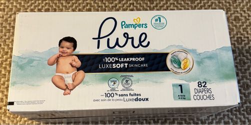 New Pampers Pure Baby Diapers Size 1 (8-14 lbs) 82 Count